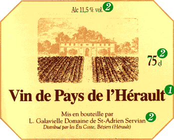 Этикетка Местных вин - VIN DE PAYS