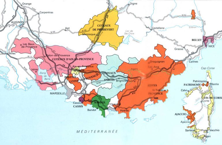 Карта винодельческого региона Прованс - Provence и Корсика - Corse